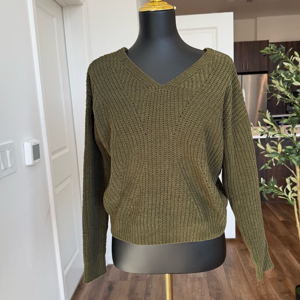 Olive‎ Green V-Neck Women's Sweater